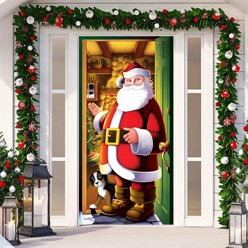 Merry Christmas Decoration Door Curtain Cartoon Santa Snowman Reindeer Home Xmas Hanging Ornament Dream Party Entrance Navidad