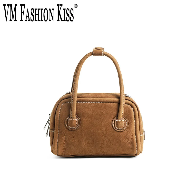

Vintage-inspired Ladies' Handbag Top-grain Cowhide Leather Top-handle Tote Matte-finish Women's Bag Single-strap Crossbody Style