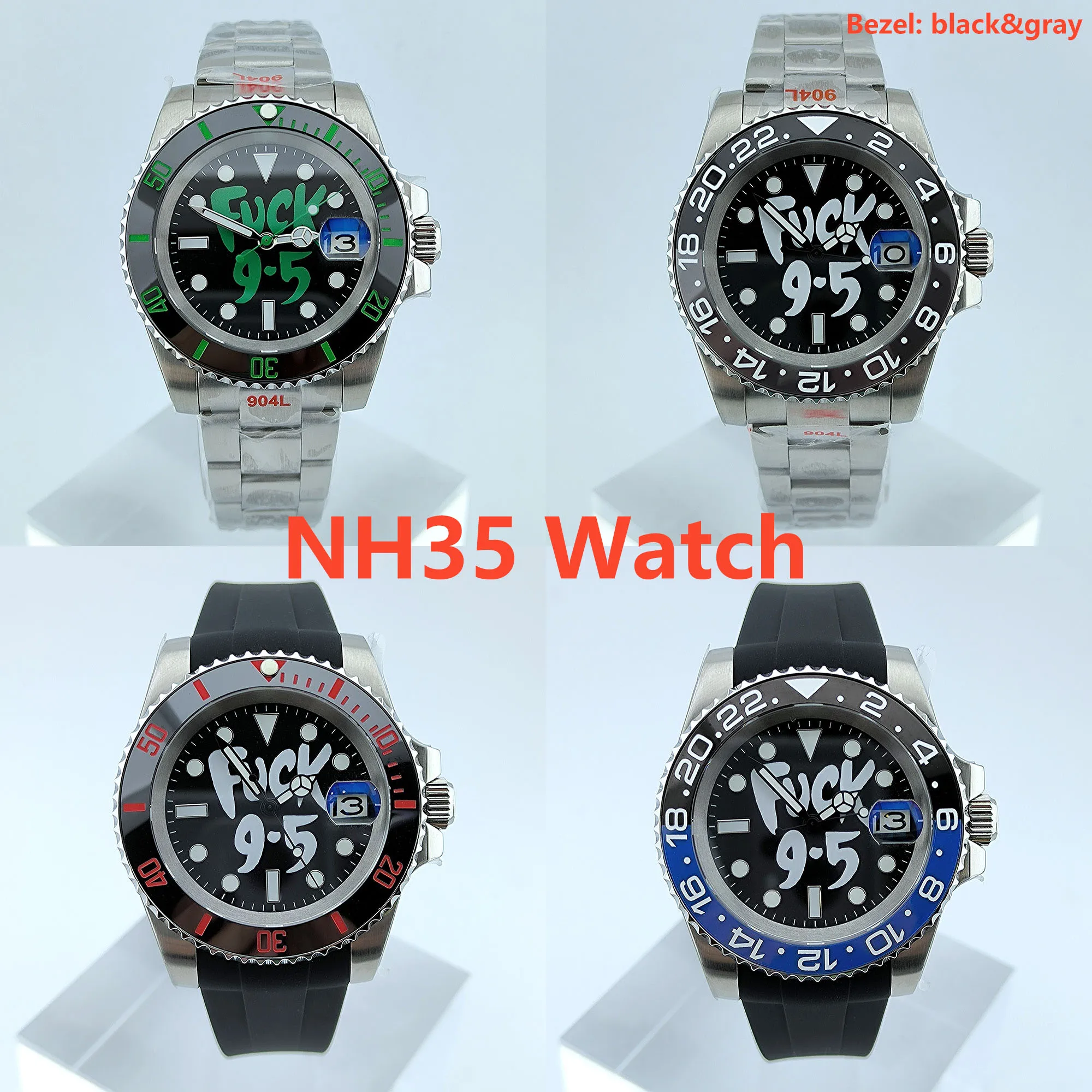 NH35 Automatic Mechanical watch 40mm Black Dial Ceramic Bezel Men's Watch Stainless Steel Watch Sports Waterproof Sapphire