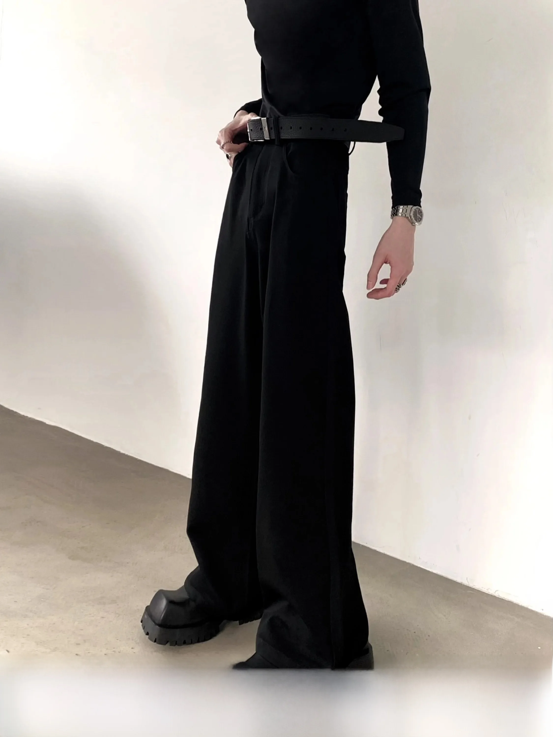 Black Micro Flare 517 Style Men's West Pants CleanFit Drapey Commute High-End Casual Trousers Autumn Mountain Wind Classic