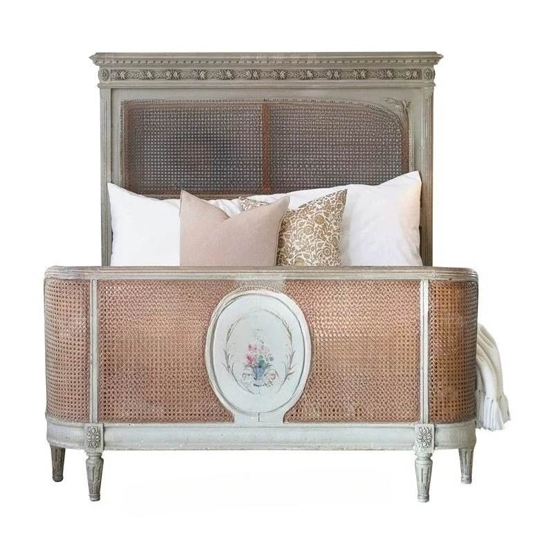 Wooden bed/neoclassical double bed/classic carved bed/light luxury princess bed