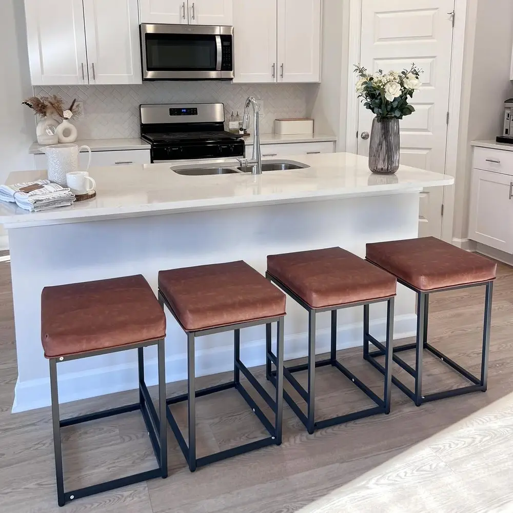 

Набор из 4 кожаных барных стульев, высота 24 дюйма, кухонные стулья