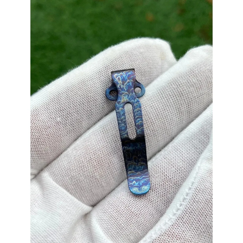 Clamps Turtle Crack Blue Fit for Benchmade 535 Torched Pocket Clip • Short Titanium Deep Carry