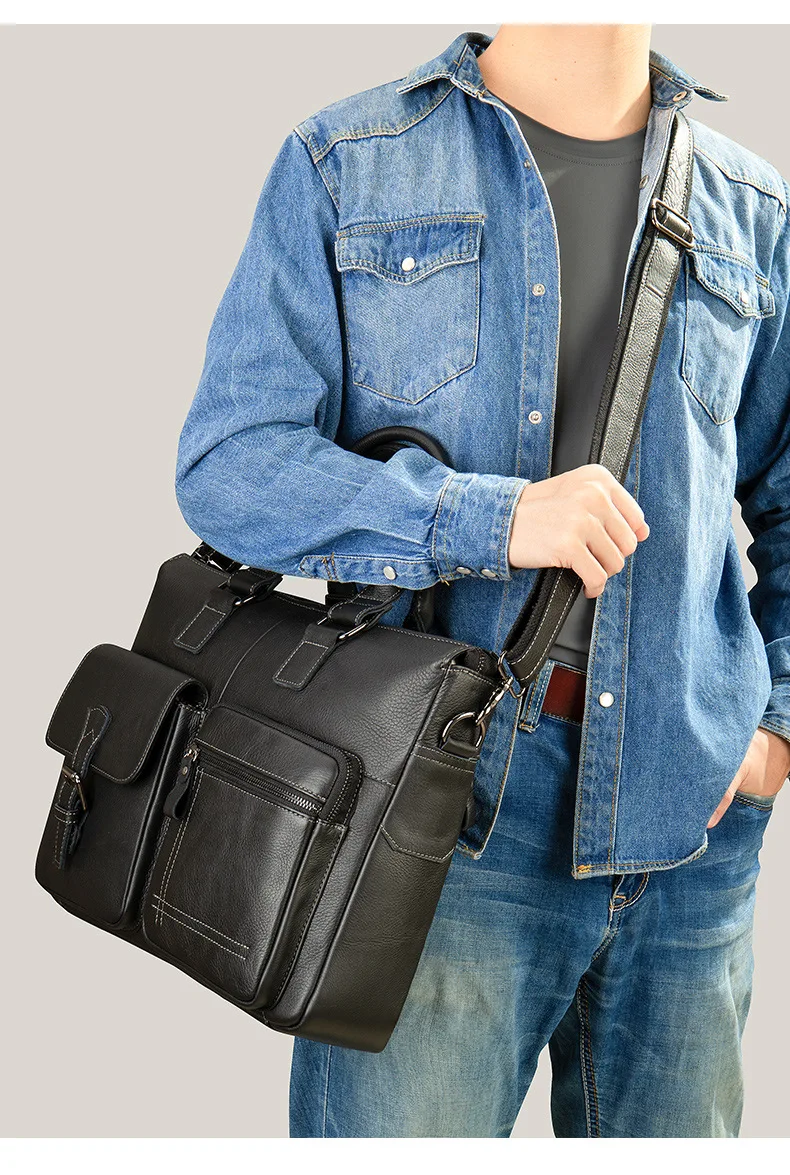 Valigetta per laptop da uomo in pelle di grana superiore |   Spaziosa borsa a tracolla |   Nuovo messaggero da lavoro aziendale