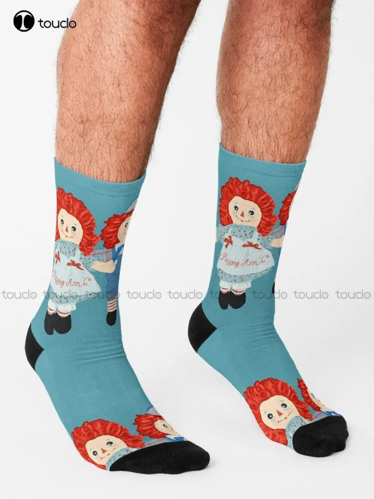 Raggedy Ann And Raggedy Andy The Vintage Dolls Socks White Soccer Socks Men Cartoon Street Skateboard Socks 360° Digital Print