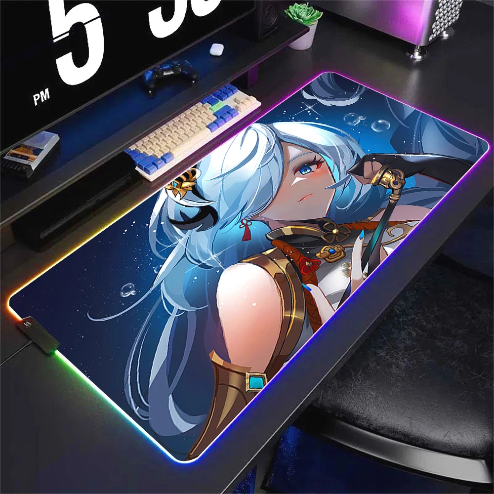 RGB Shenhe Mouse Pad Rubber Non-Slip Edge locking Mousepads Game Play Mats Notebook Computer Genshin Impact Desk Mat Home Decor