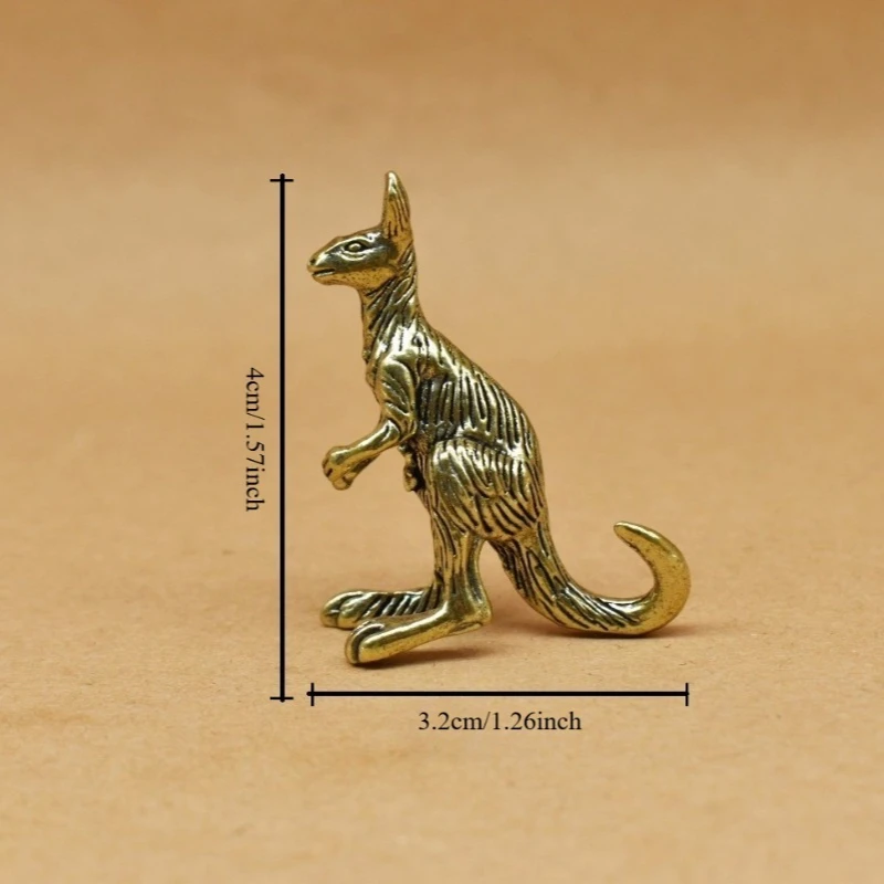 Retro Brass Kangaroo Figurine Metal Mini Australian Animal Statue Desktop Decoration Collectible Ornament Gift