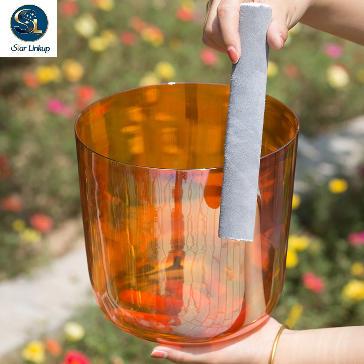 STAR LINKUP 432Hz Orange Quartz Crystal Singing Bowl with Free Mallet for Sound Bath Meditation Chakra Healing
