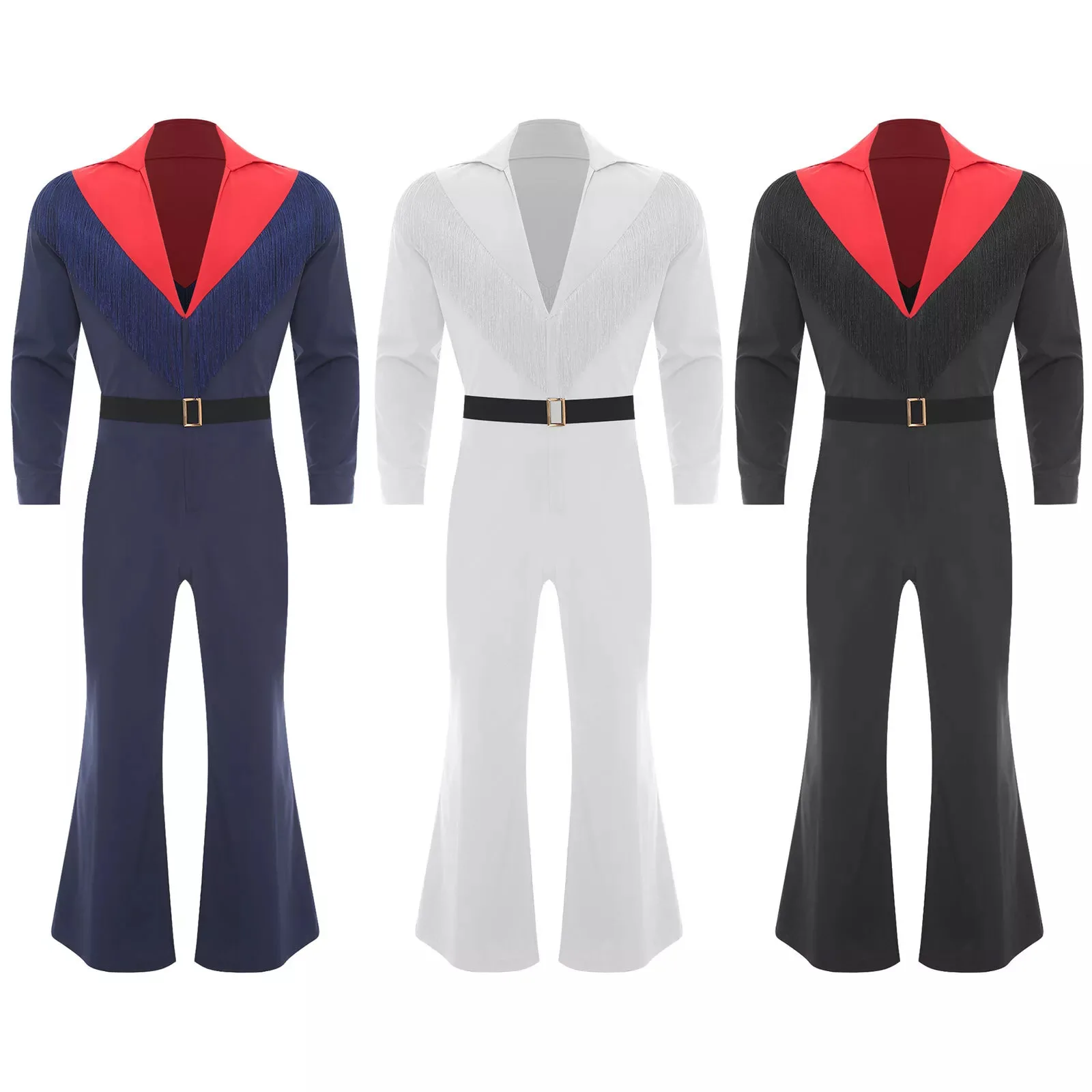 

Men's Rock Disco Singer Dance Costume Cosplay Performance Costume V-neck Fringe Zipper Tight Clothing