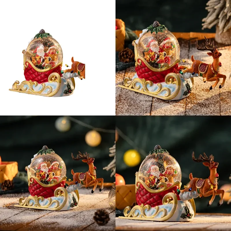 for Christmas Decorations Crystal Ball Music Box Santa Claus Snowman Snow Lights Deer Pull Car Ornament
