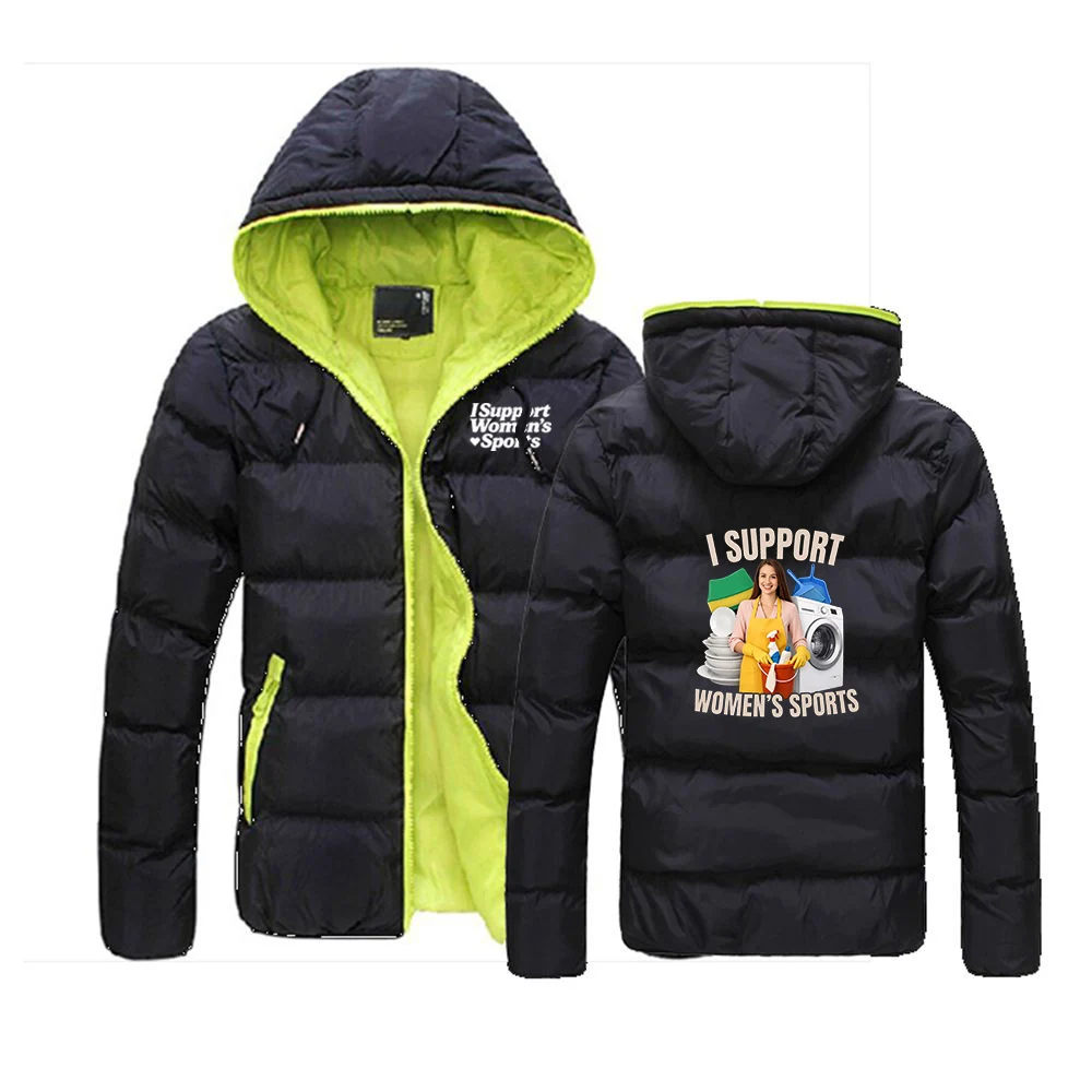 I Support Women's Sports Funny Men's Winter Cotton Jacket Stand Collar Lightweight Warm Casual Coat Winter Jackets Hoodies
