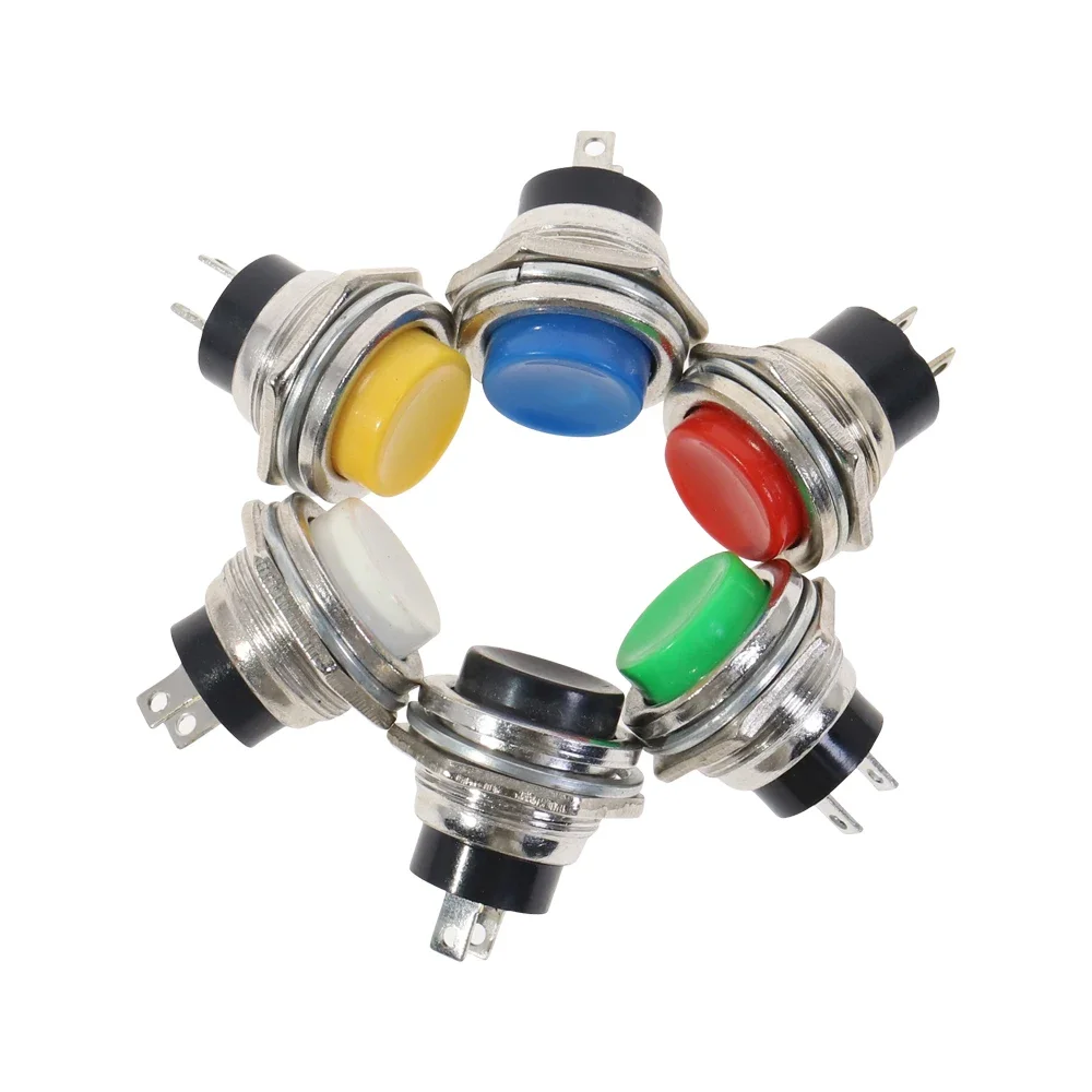 Momentary SPST NO Round  Push Button Switch 16mm Red/Yellow/Blue/Green/White 6A/125VAC 3A/250VAC