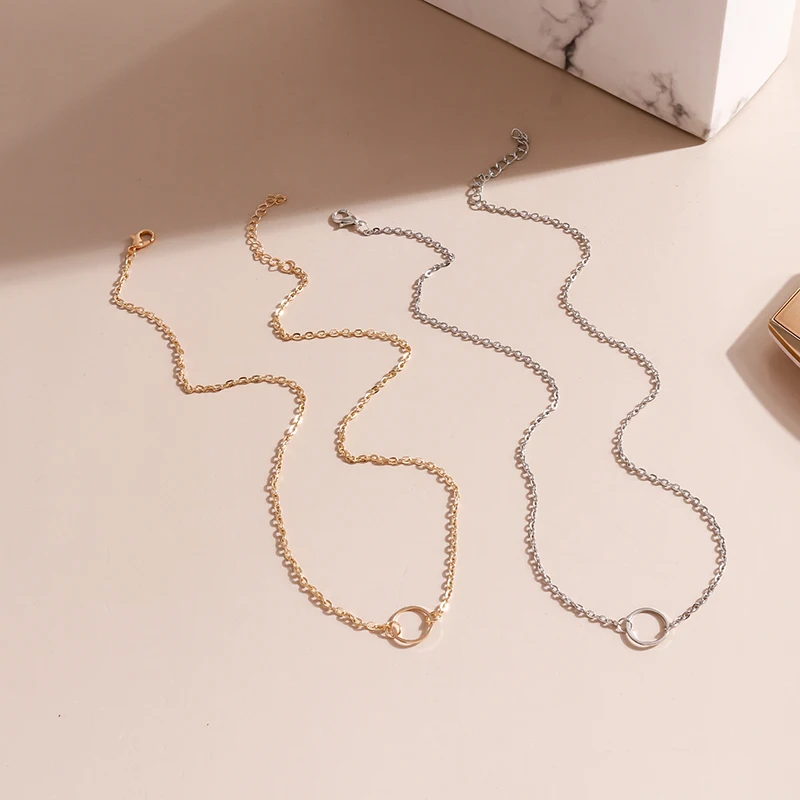 Aihua Mode Mädchen Schlüsselbein Kette Hohl Runde Kreis Halsketten für Frauen Einfache Prägnante OL Halsketten Geburtstag Schmuck Geschenke – Detail 8