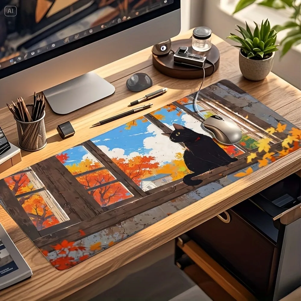 

Кленовый лист с рисунком кота, коврик для мыши, резиновый противоскользящий коврик для компьютера, ноутбука, настольного компьютера, утолщенная клавиатура, аксессуары для ПК, дизайн с замком по краям