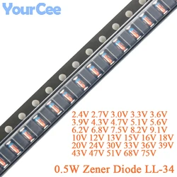 20pcs 1/2W 0.5W SMD Zener Diode 2.4V 2.7V 3.0V 3.3V 3.6V 3.9V 10V 12V 13V 15V 16V 18V 20V 24V 30V 33V 36V 39V 43V 47V 51V 68V 75