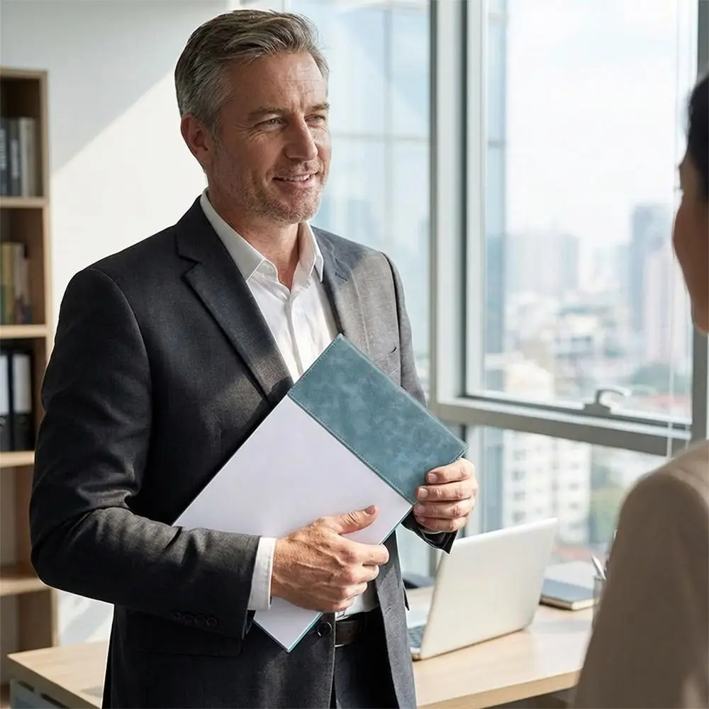 

Портативная папка-портфель из замши формата А4 с клейкими заметками и планшетом для записей для офиса и бизнеса