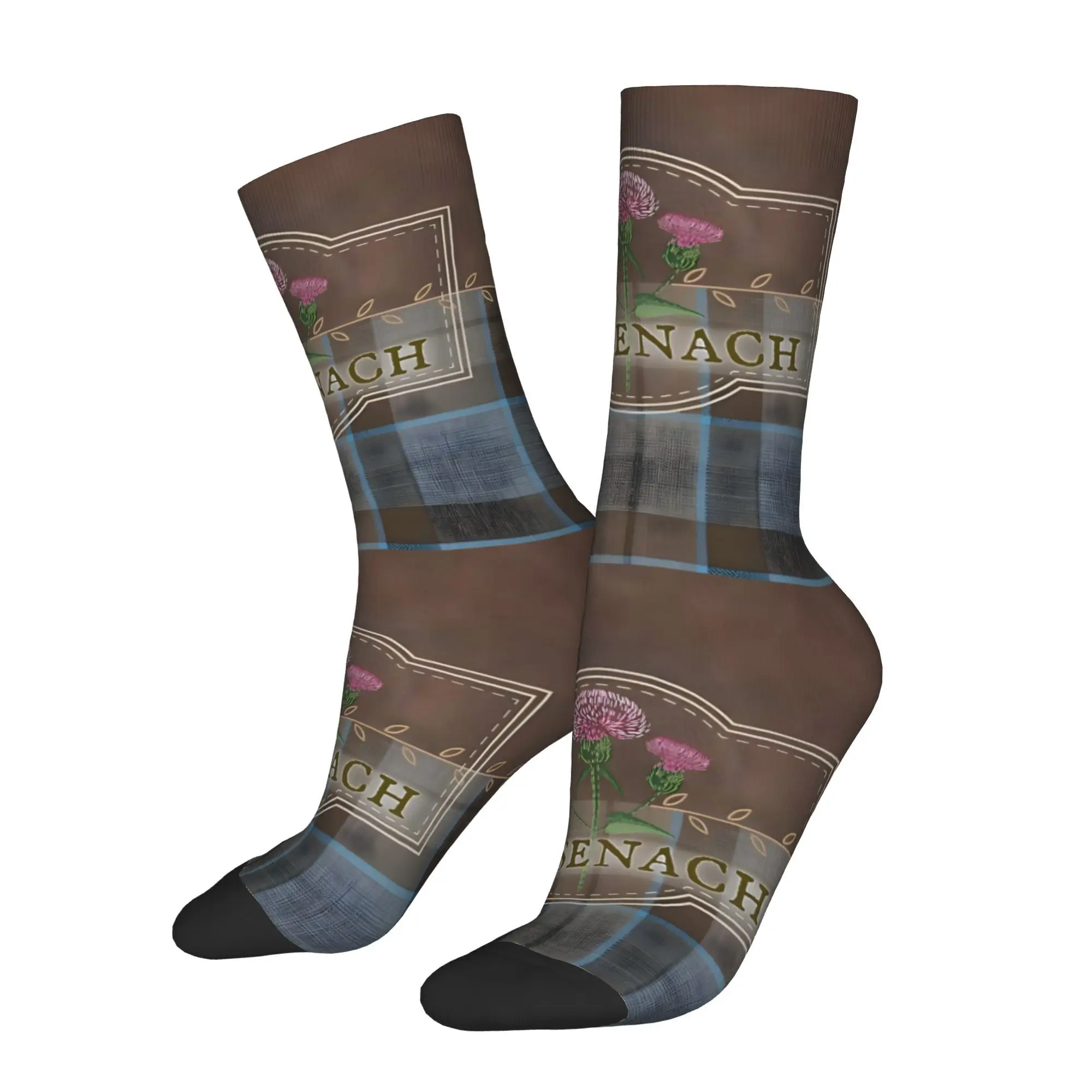 

Men's Socks Leather And Tartan With Thistles And Leaves Design Retro Street Style Seamless Crew Sock Gift Pattern Printed