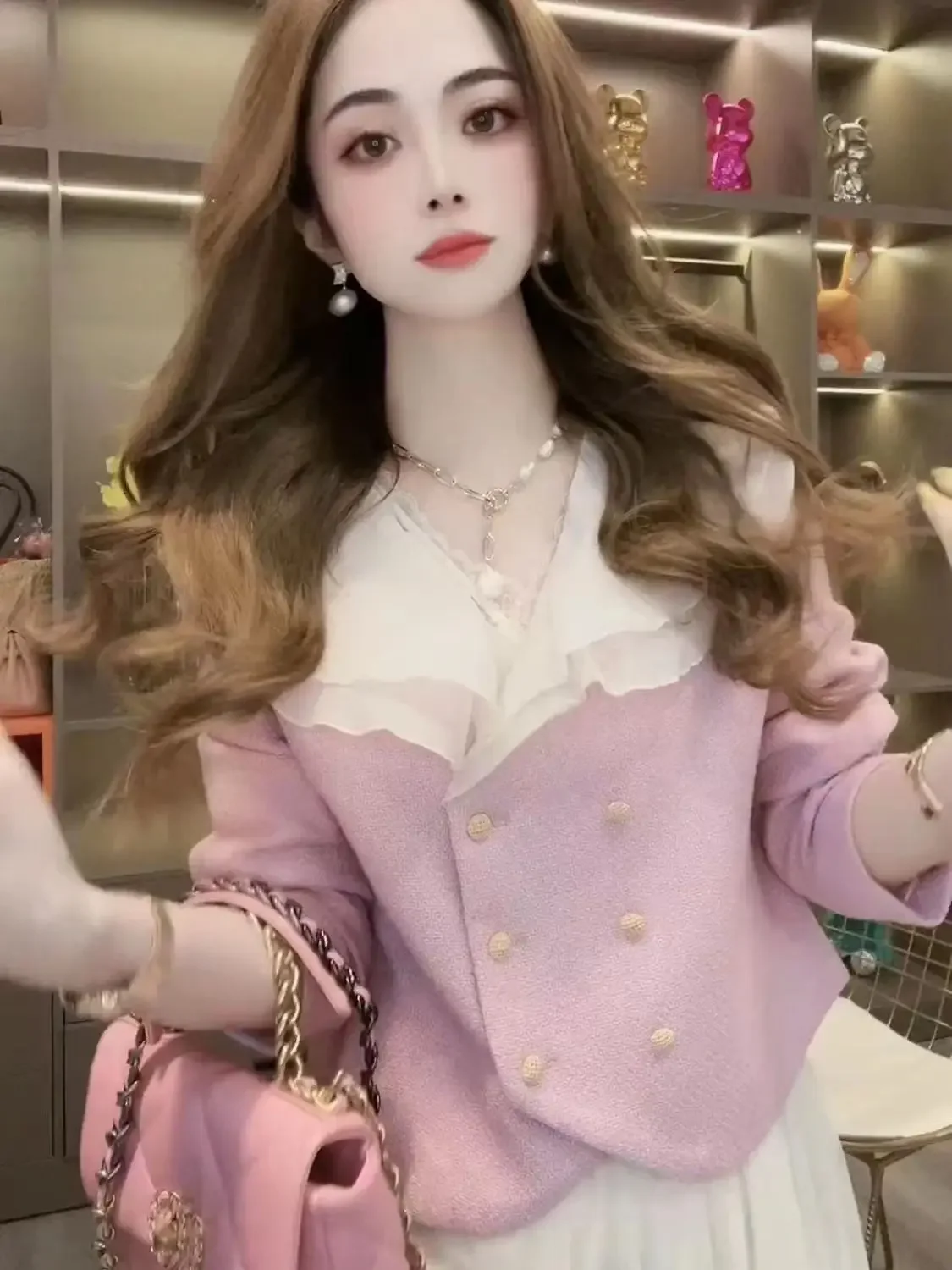 Mantel für Damen, französische Prominente, modisch, altersreduzierend, Top 2025, neues Herbstdesign, gerüschtes Spleißen, langärmelig