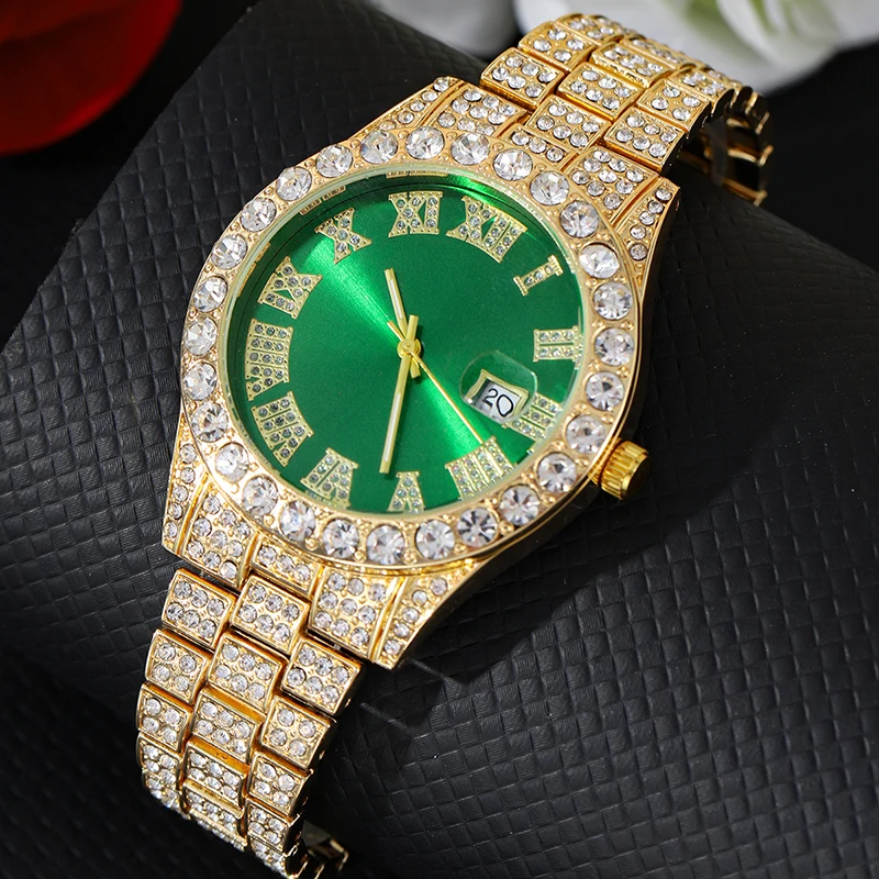 Hip Hop Fashion Watch for Men Full Diamond Around Luxury Quartz Mens Sports Watches Silver Gold