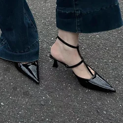 Women Low Heels Sandals Pointed Toe Slippers Summer Sexy Shoes Dress Slingback Slides Flip Flops Pumps Chaussures Ladies