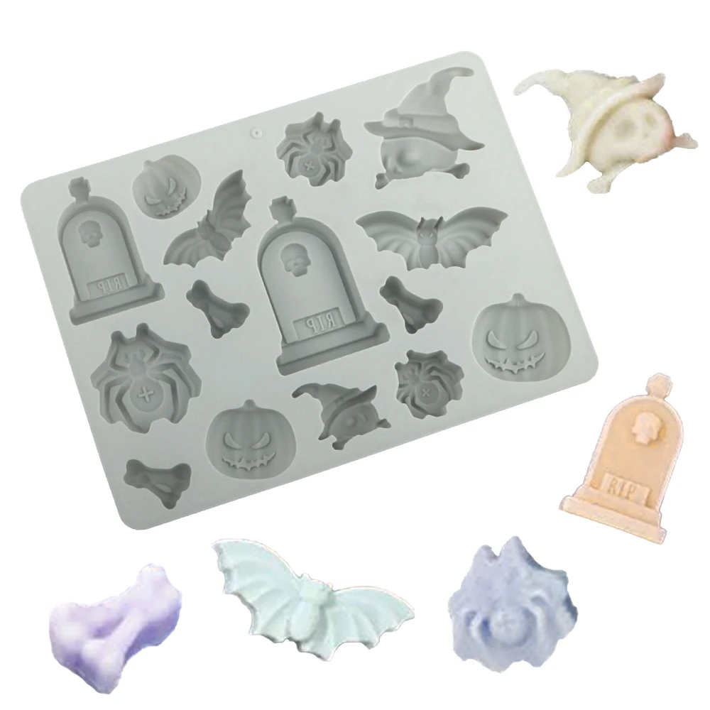 Halloween Element Tombstone Spider Pumpkin Bat Skull Silicone Chocolate Mold Halloween Cake Moulds Ice Tray Kitchen Bakeware