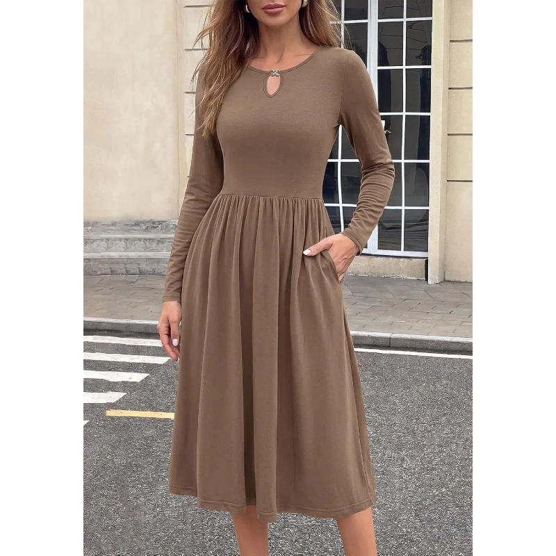 Women's Autumn Dress Mid-length High-waisted Long-sleeved Dress