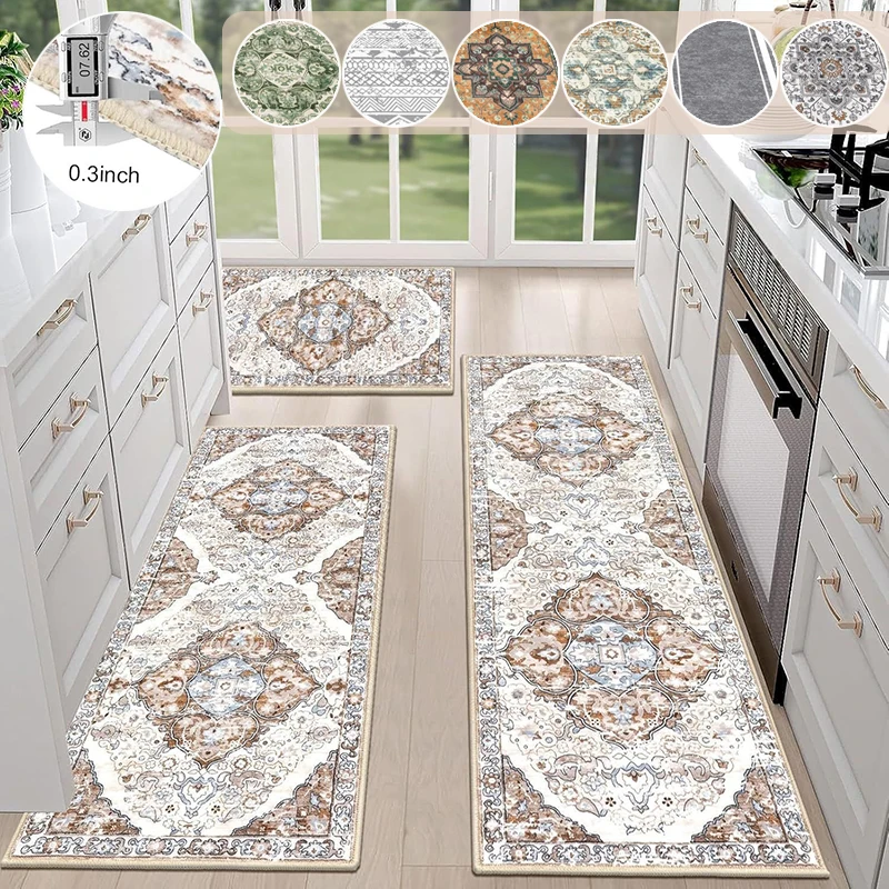 Bohemian Retro Style Running Blanket Anti Slip Waterproof Oil Absorbing Kitchen Carpet Stain Resistant Home Decoration Door Mat