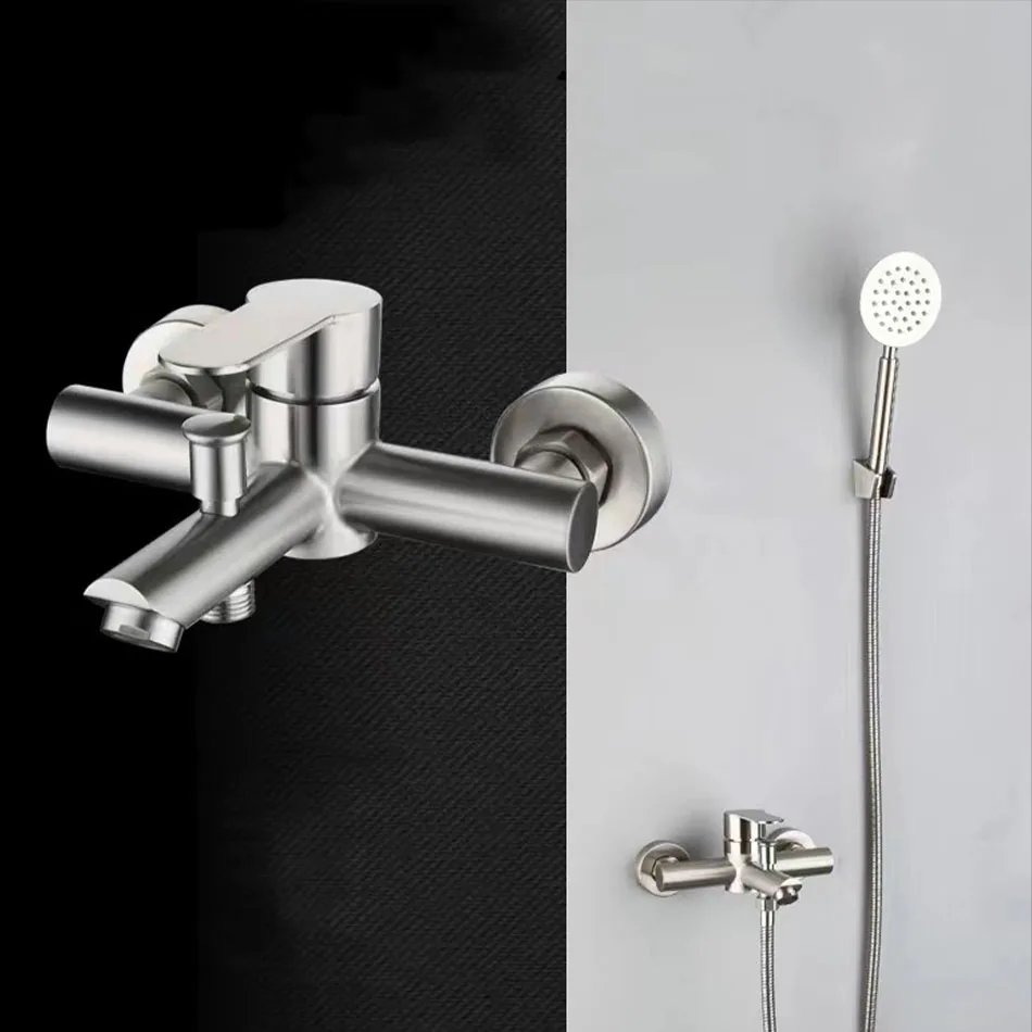 Bathtub Faucet 304 Stainless Steel Wall Mount Bath Handheld Shower Head Hot and Cold Water Mixer Tap Shower Faucet for Bathroom