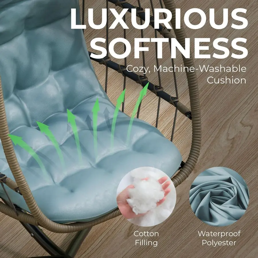Hängender Eierstuhl mit Ständer, Schaukel-Hängesessel für drinnen und draußen, mit Plüsch, waschbaren Kissen, 350 Pfund Kapazität, ideal zum Entspannen