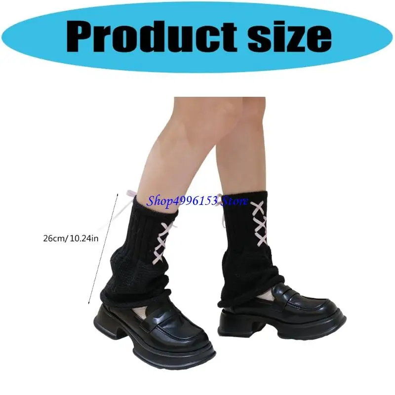 Q0KE إمرأة لوليتا متماسكة الجوارب الطويلة الانحناء الدانتيل يصل جوارب السيقان Harajuku الباليه نمط التمهيد الجوارب الشتاء الكاحل #6