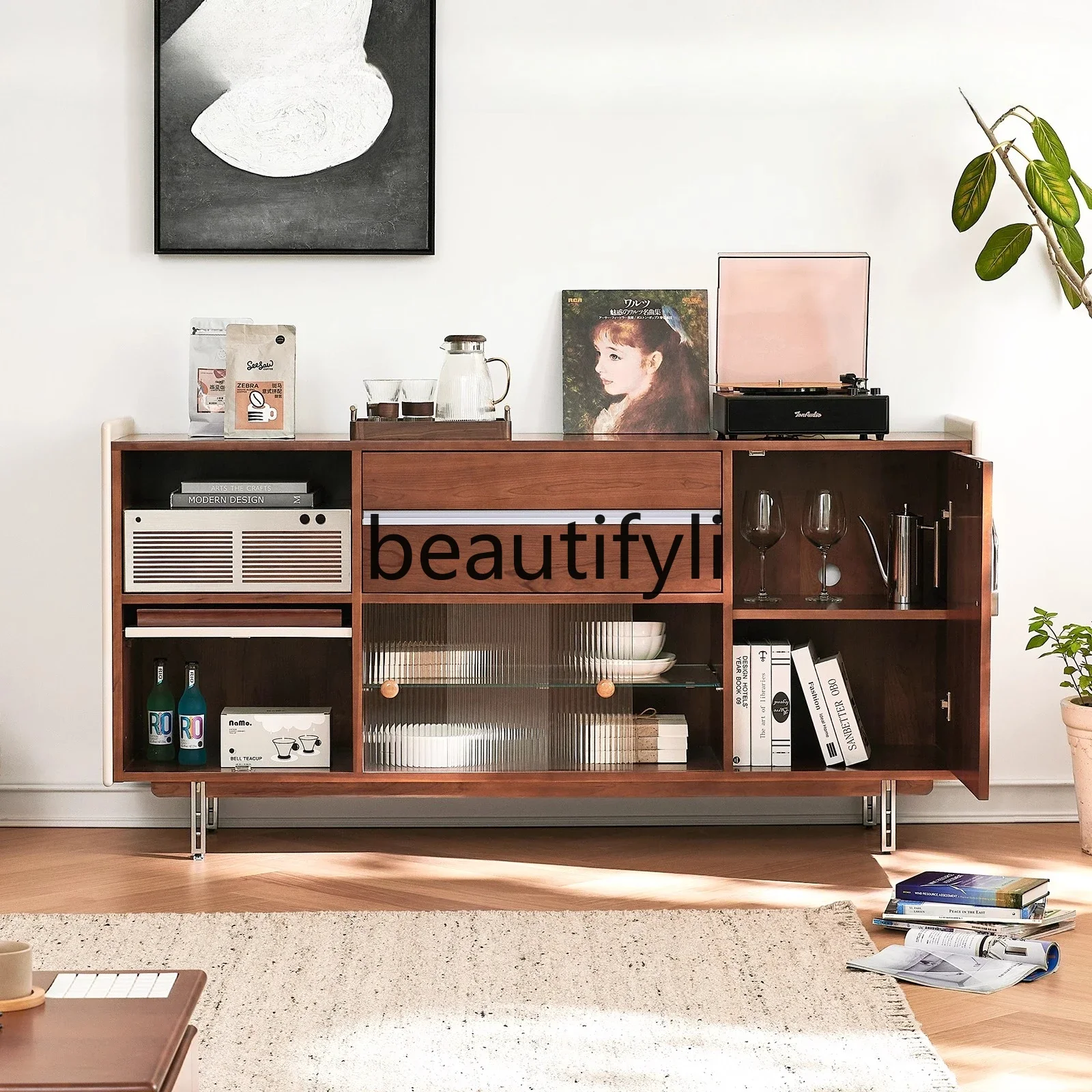 

Cherry wood French side cabinet storage cabinet against the wall, household medieval style all solid wood storage cabine