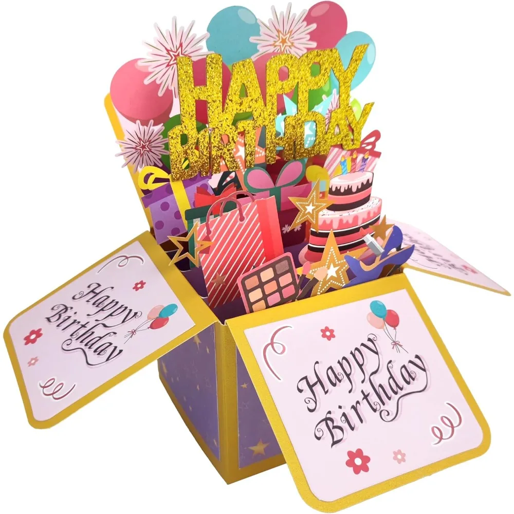 

Funny Happy Birthday Pop Up Card, Sweet 3D Birthday Gift Box for Adults and Kids with Envelopes, Unique Handmade Foldable Celebr