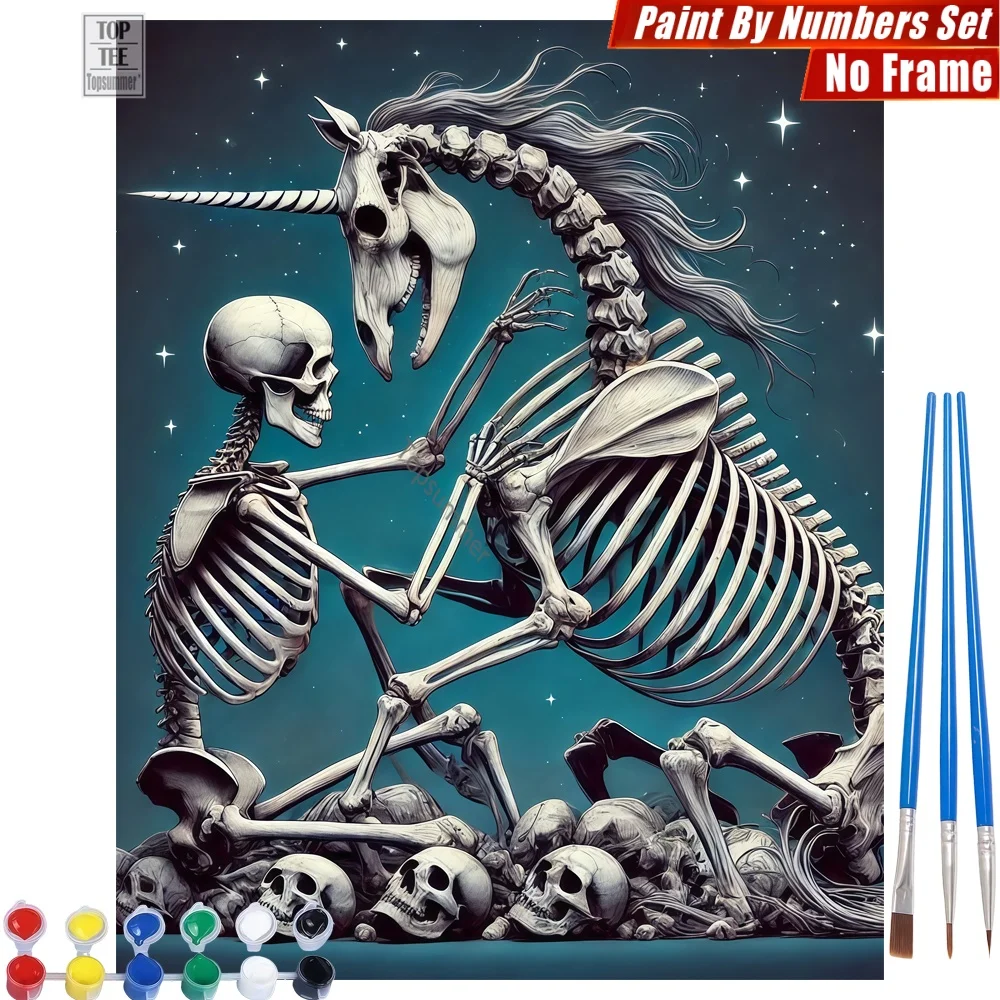 

Skeleton unicorn gazing Digital Oil Paint Set - Starry eerie skulls Artistic Activities Thanksgiving Day Gift For Wife