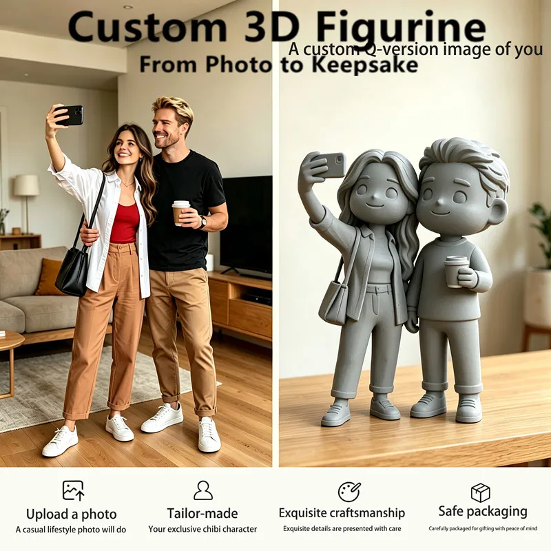 Personalized Custom 3D Portrait Figurine, Full Color 3D Print Q Version Figure Customized From Photo, Anniversary Birthday Gift