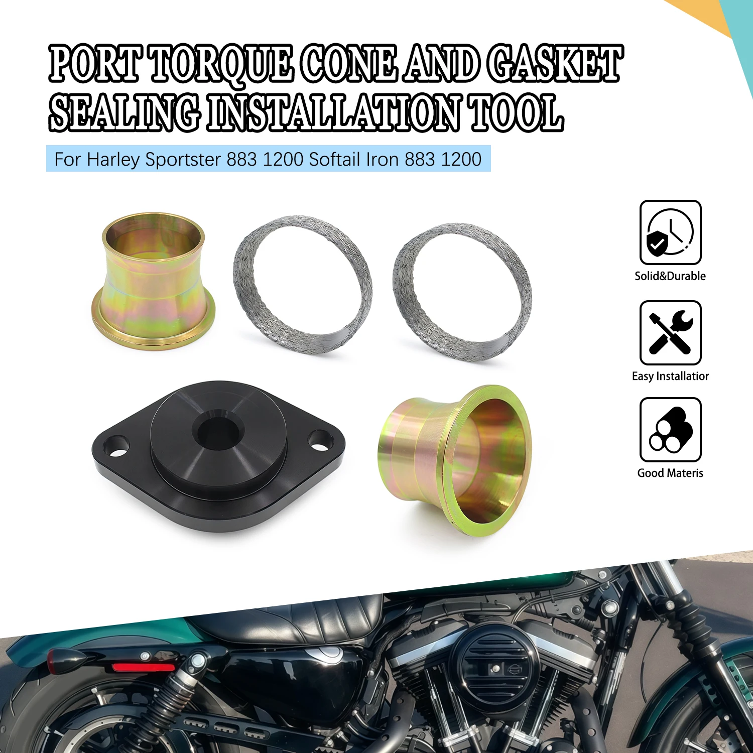 

Motorcycle Exhaust Port Pipes Torque Cone Gasket Seal Installation Tool For Harley Sportster 883 1200 Softail Iron 883 1200