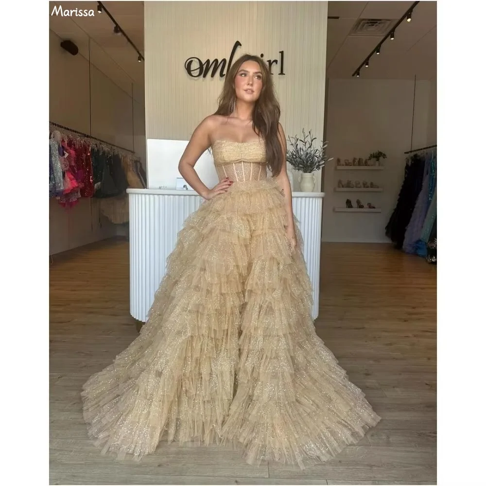 

Marissa Custom Made Luxurious Women's Evening Dresses Woman Elegant Glitter Tulle Luxury Women's Elegant Party Dress Ball Gowns
