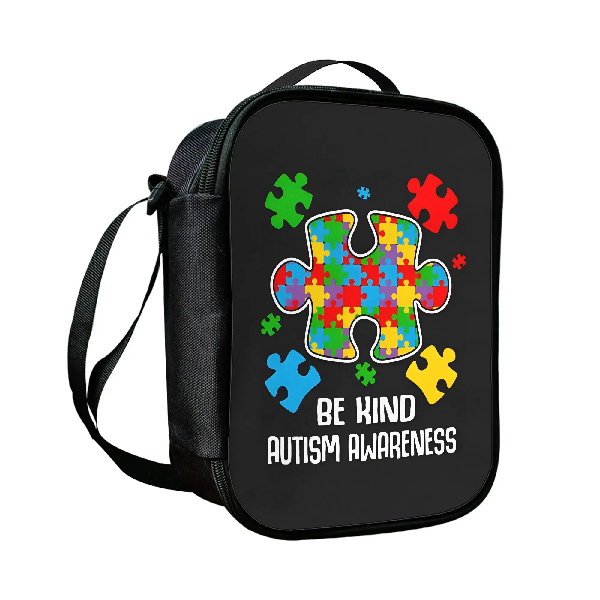 1pc Non-Food Contact Be Kind Autism Awareness Puzzle Piece Print Lunch Bag Portable Storage Outdoor Picnic