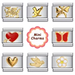 Fashion Gold Color Plated Eagle Pigeon Butterlfy Heart Italian Links Charm Fit 9mm Stainless Steel Bracelet Jewelry DIY Making
