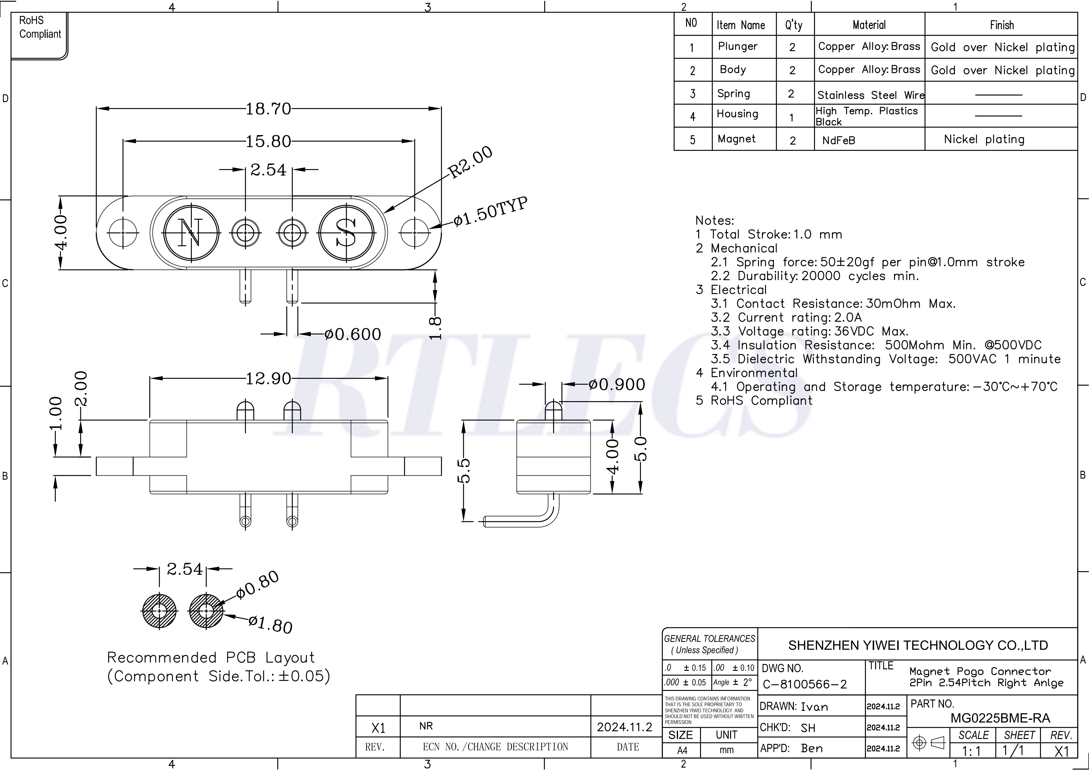 1/3/5 Paar federbelastete männlich weiblich 2,54 mm Rastermaß 2P 3 4 5 6 7 8 9 Pole Durchgangslöcher PCB BTB Stecker 2A DC magnetischer Pogo Pin – Detail 16