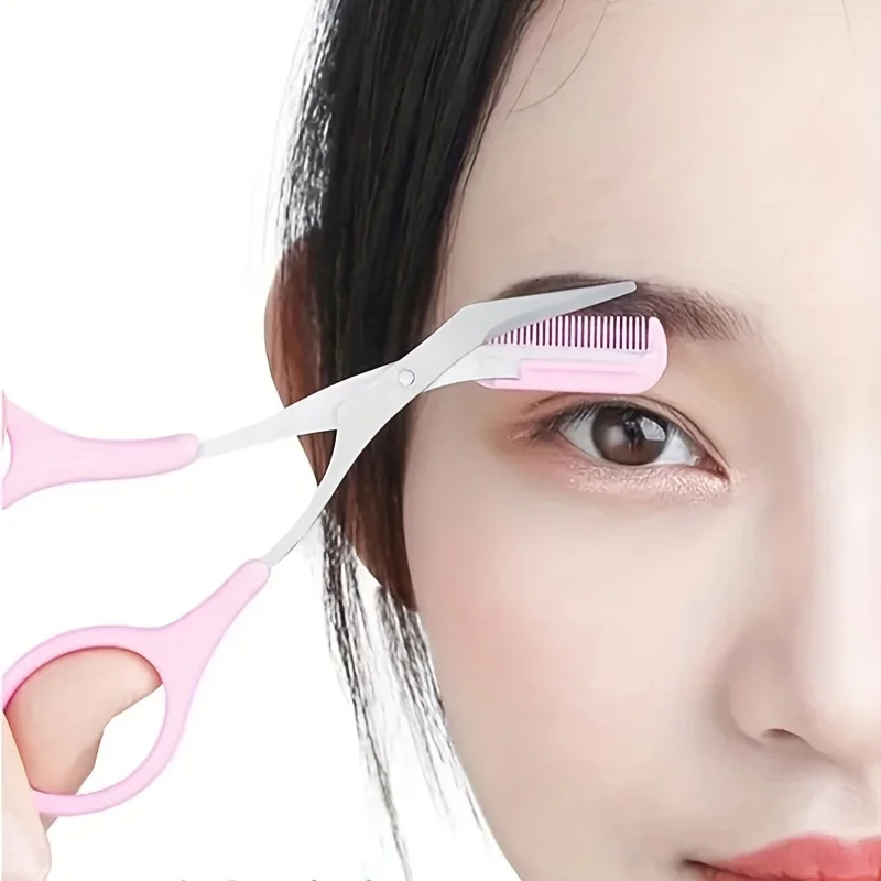 1Pcs Safe Eyebrow Trimmer Stainless Steel Eyebrow Scissors with Comb Hair Removal Shaver Eyebrows Shaping Makeup Tool