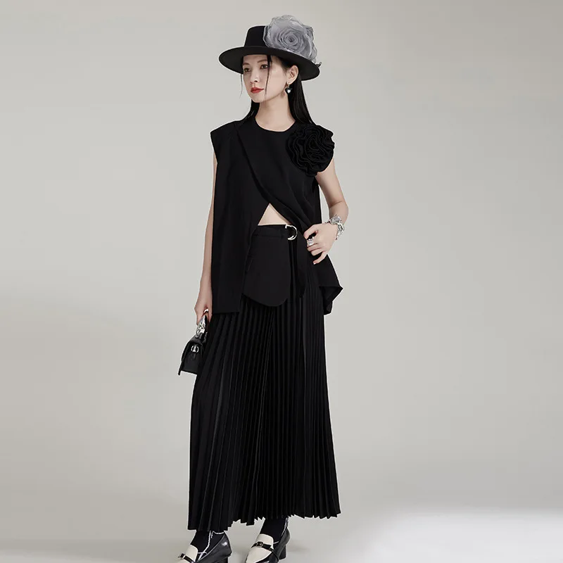 

Autumn new unique design black classic pleated skirt A-line high waisted one-piece women's skirt