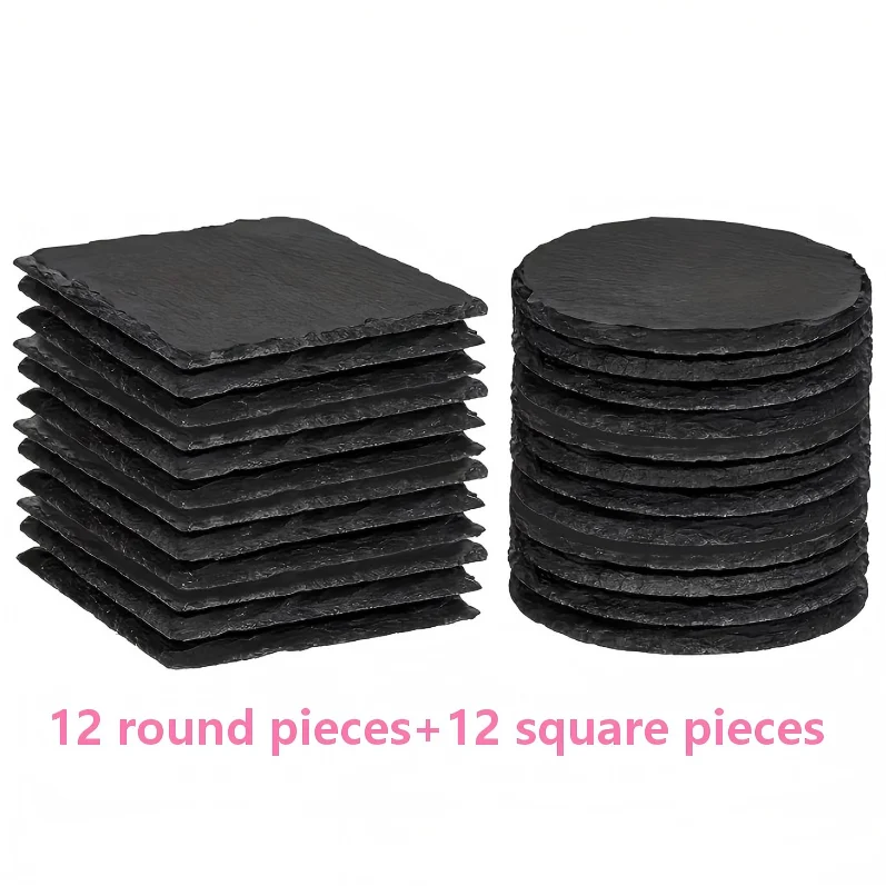 Dofiki 24/36/48/96-delige set leistenen onderzetters, ronde en vierkante stenen onderzetters (10x10 cm)