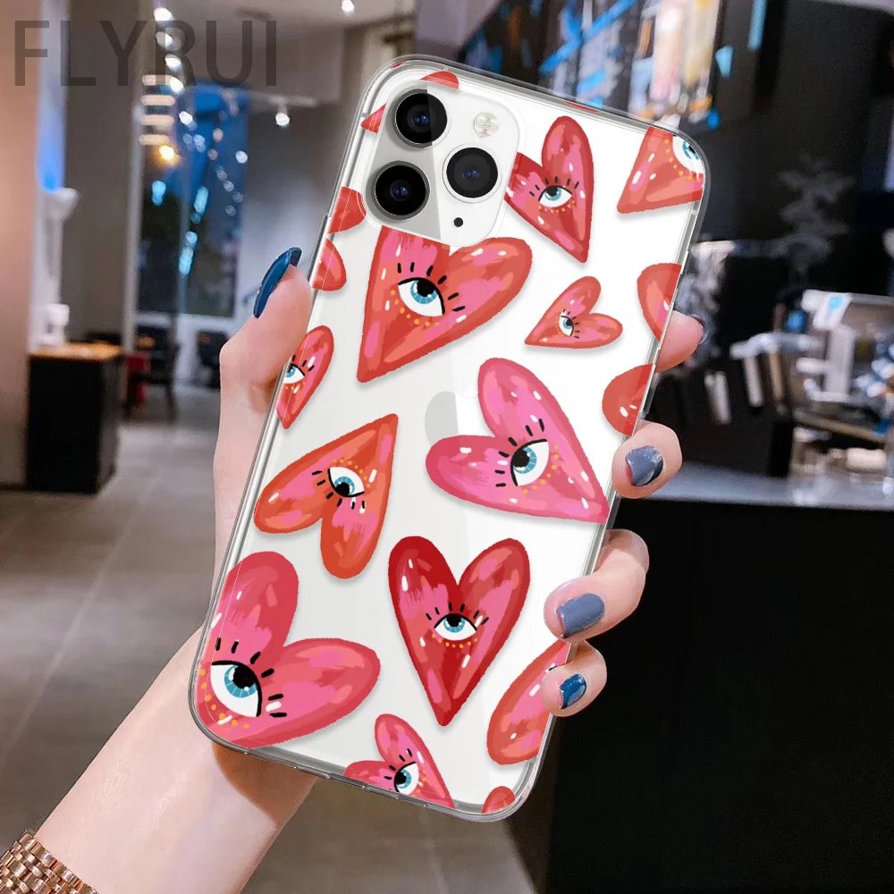 Turkey Evil Eye Phone Case For iPhone 15 14 13 12 11 Pro Max 7 8 Plus X XR XS SE22 Transparent Cute Love Heart Soft TPU Cover