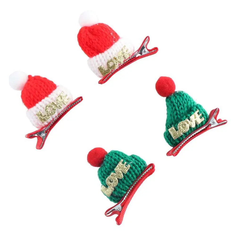 Unique Merry Christmas Decor Christmas Hat Hairpin Santa Claus Sequin Children Christmas Hair Clip Mini Knitted Hat Cloth Girls