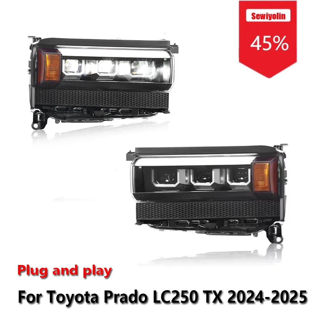 

Sewiyolin автомобильные светодиодные фары в сборе для Toyota Prado LC250 TX 2024-2025 противотуманные фары DRL тормозной указатель поворота Plug and Play