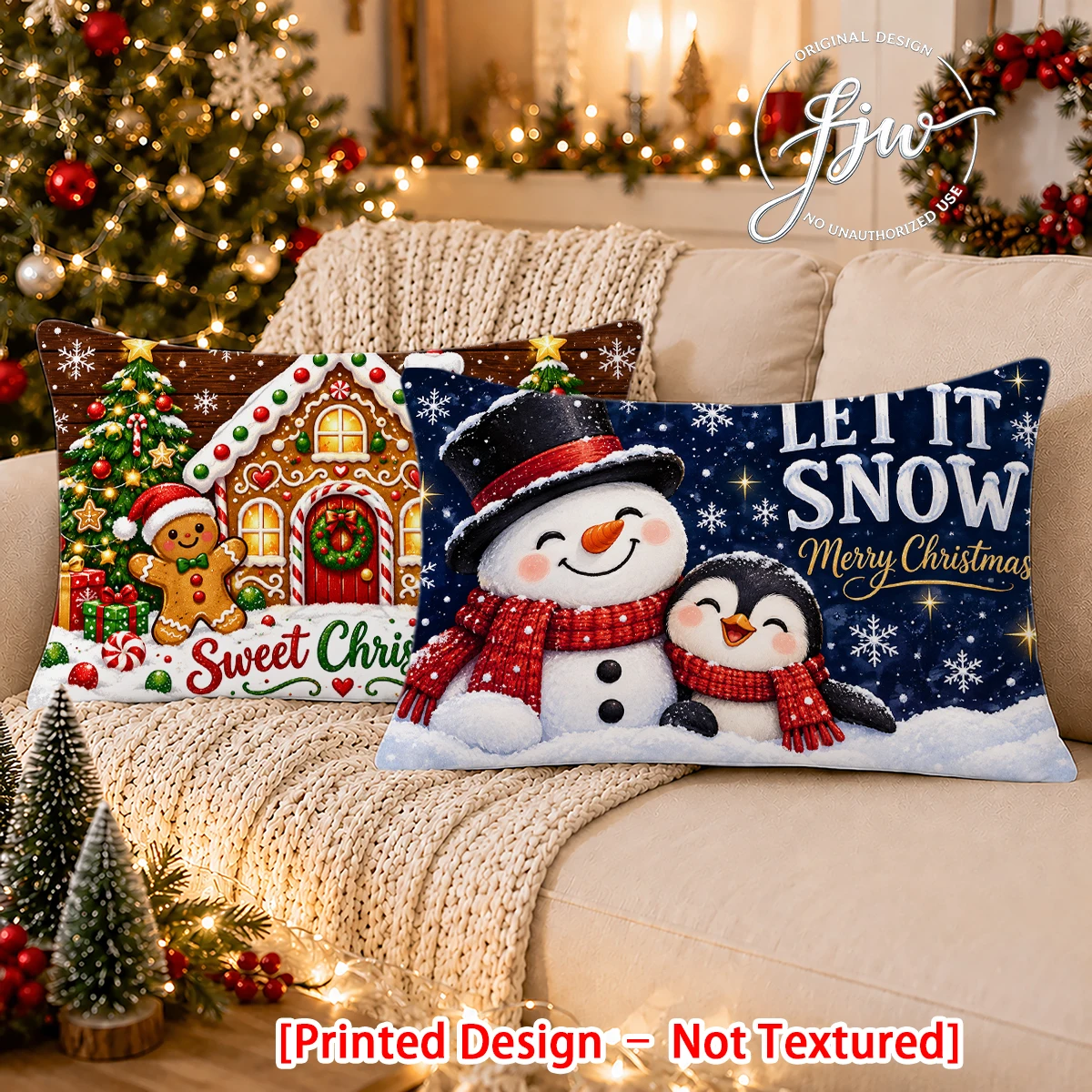 2pc Christmas Pillow Covers Let It Snow & Sweet Christmas Winter Holiday Decorative Throw Pillow Cases for Home Sofa Couch Bed