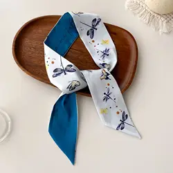 Europe 2024 Fashion New National Style Small Nroken Flower Women's Decorative Twill Binding Bag Handle Silk Scarf Ribbon Scarf