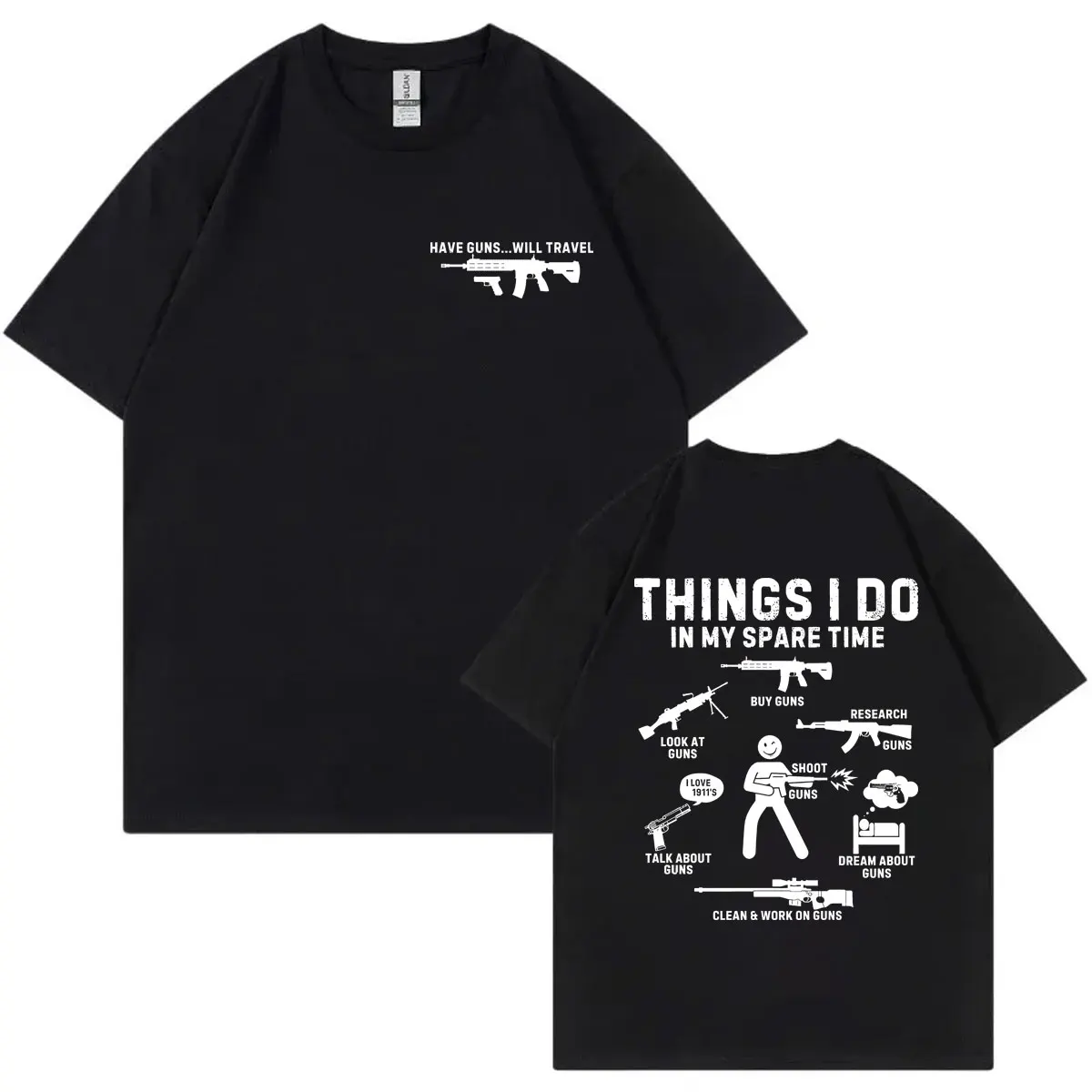 

Things I Do in My Spare Time Funny Gun T-shirt High Quality Fashion Short Sleeve T-shirts Unisex Casual Loose Cotton T Shirts