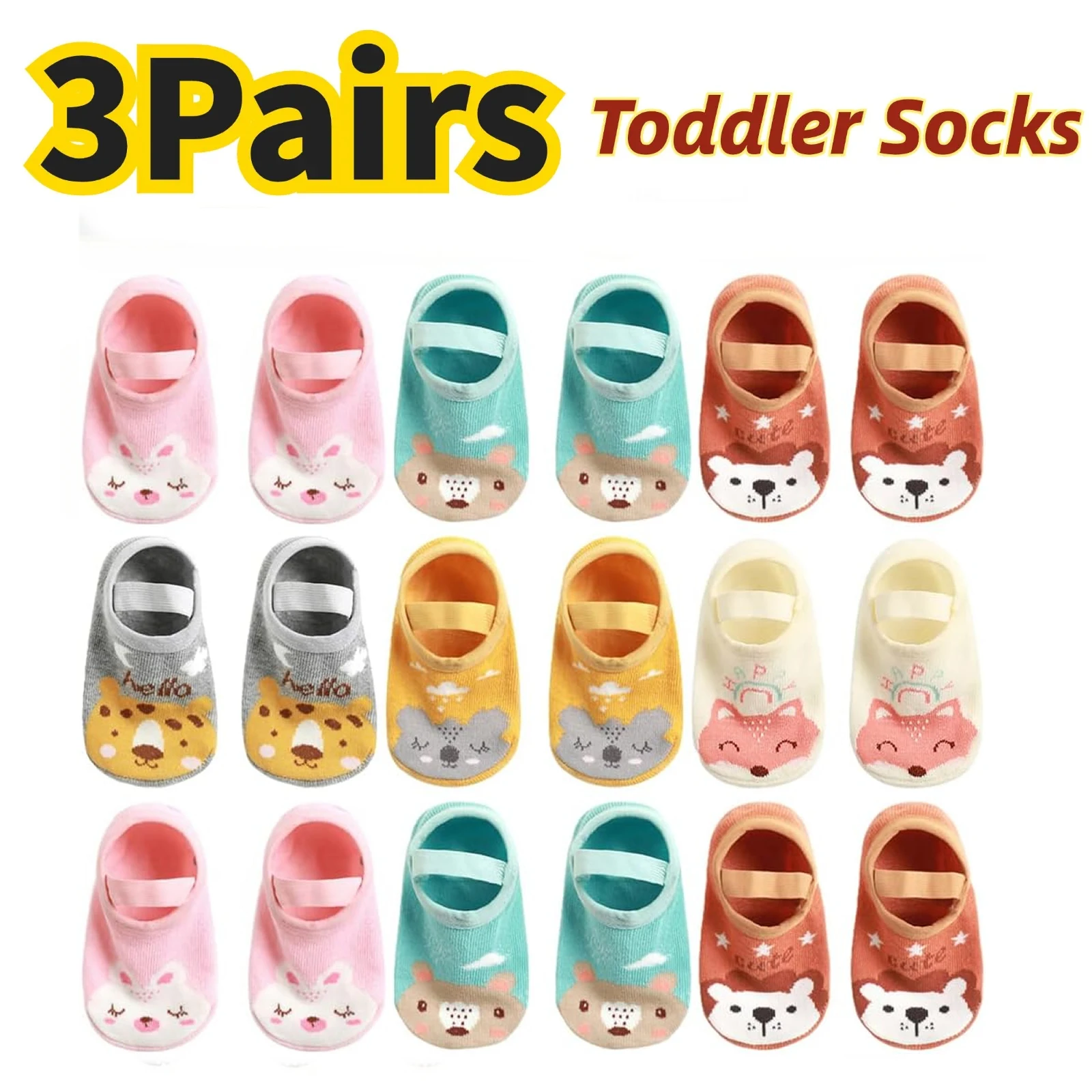 

3 Pairs Newborn Baby Girls Boys Socks Non Slip Cotton Cartoon Print Kids Socks For Boys Girls Toddler Floor Sock Spring Autumn