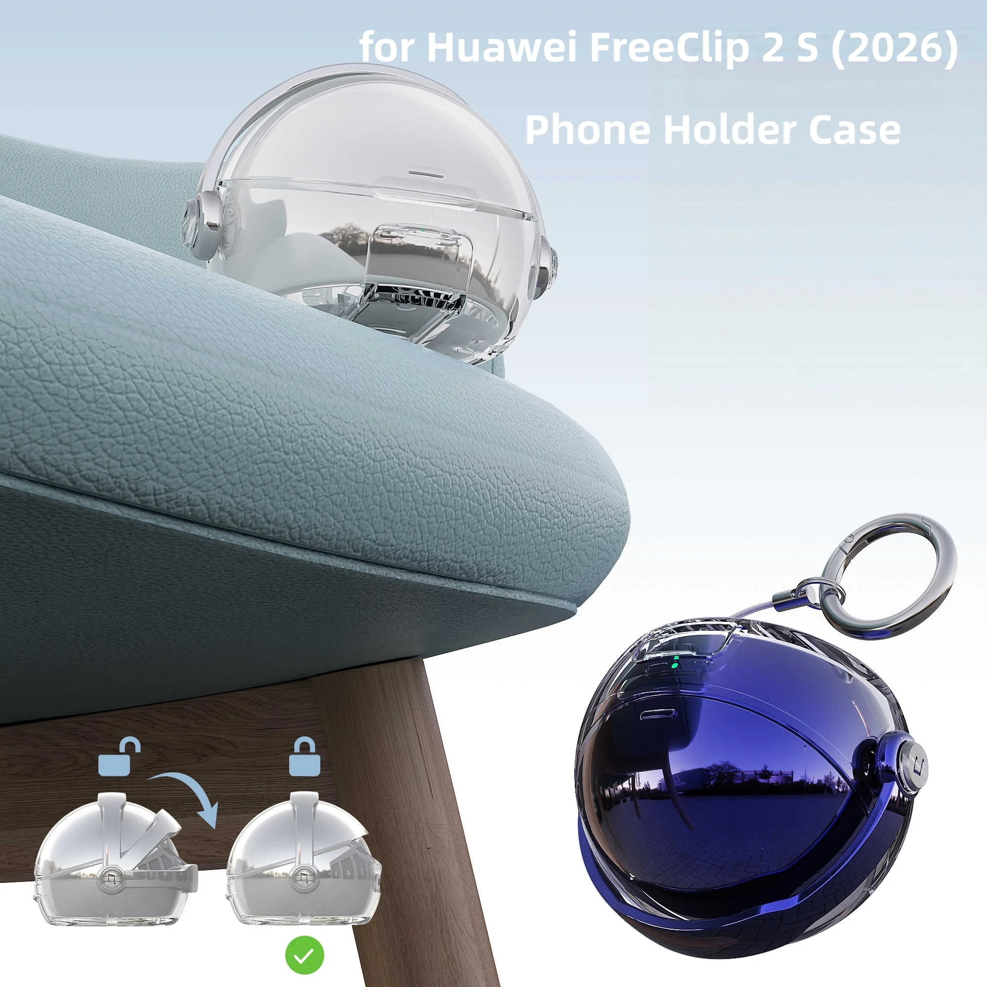 Transparente Schutzhülle mit Schloss für Huawei FreeClip 2 S (2026) Edition Ohrhörer mit Schloss/Handyhalterung, stoßfeste Hülle für Huawei FreeClip 2 S